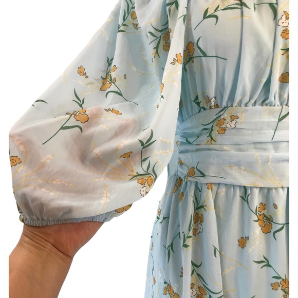 Women's Coastal Dress Tie Back 3/4 Lantern Sleeve Square Neck Ruffle Size Medium - Picture 4 of 12